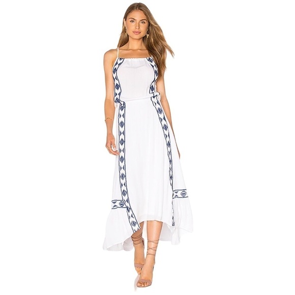 ELLA MOSS x Revolve Usiku Blue White Embroidered Maxi Dress XS Grecian - Picture 1 of 8